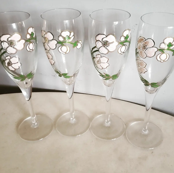 Perrier Jouet Handpainted Floral Champagne Glasses